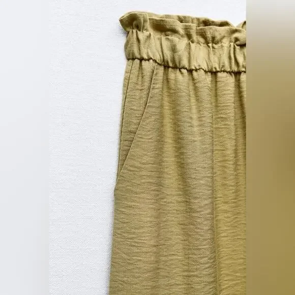 Zara WIDE LEG GATHERED WAIST PANT Size Large - Picture 6 of 9